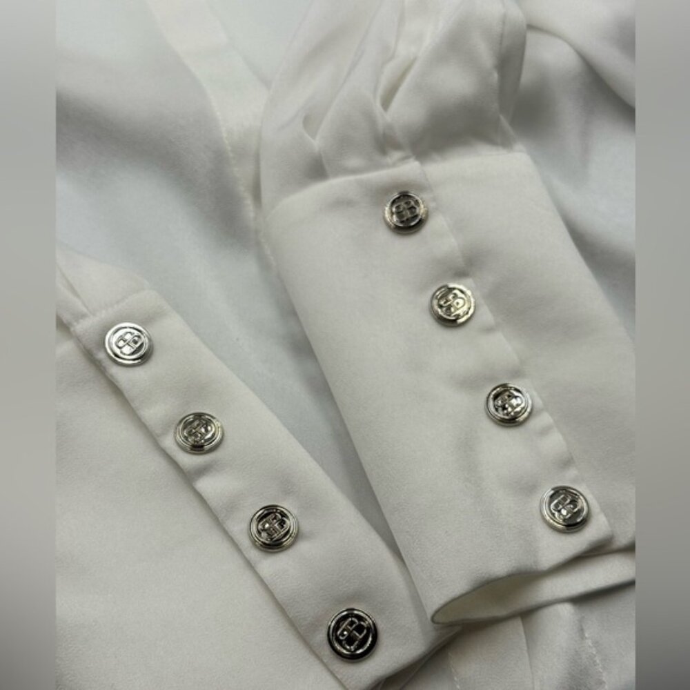 🆕 BRONX & BANCO 🧿 NWOT Blair Ivory White Shirt Blouse, Snap Cuffs - Sz XS US 2 - Picture 14 of 14